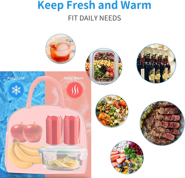 Lunch Bag Lunch Box for Women Men Reusable Insulated Lunch Bags for Adults,Leakproof Cute Cooler Lunch Tote Bag,Large Capacity for Work Travel Picnic, PINK