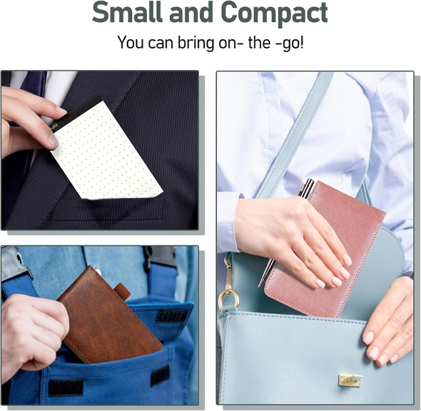 WEMATE 10 Pieces Notepad Holder Set Pocket Notebook - Included Mini Pocket Notepad Holder Set with 8 Memo Book Refills and Metal Pen for Meetings, Daily Records, and Notes 3 X 5 Inch (Brown)