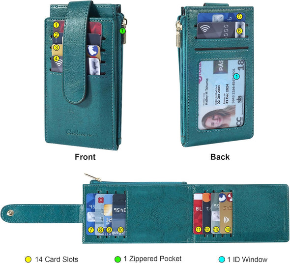 Chelmon Womens Wallet Slim RFID Blocking Bifold Multi Card Case Wallet with Zipper Pocket (Peacock Blue)