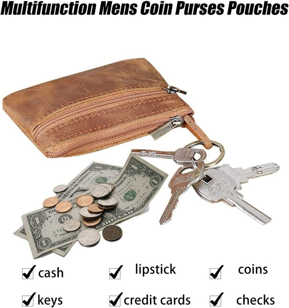 Coin Purse for Men,Coin Pouch for Men,Genuine Leather Mens Tray Purses Coin Purse Cash Change Wallet Key Holder Money Pouch (Brown)