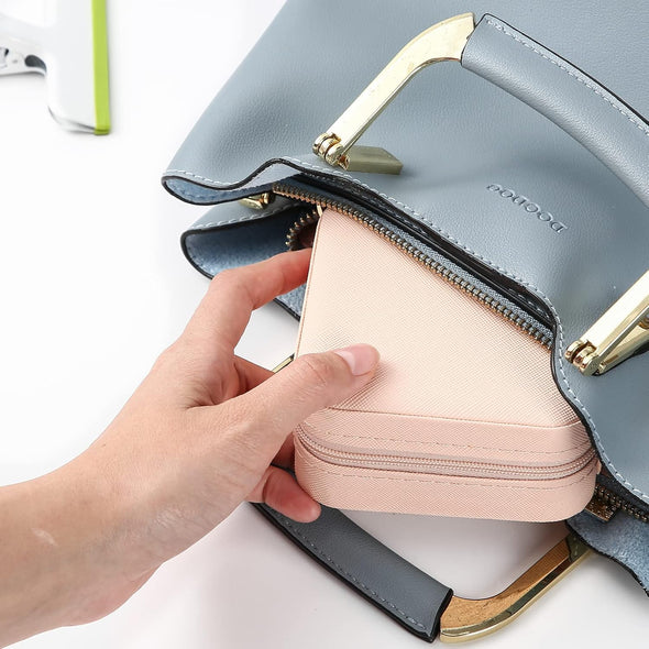Portable Travel Mini Jewelry Box Leather Jewellery Ring Organizer Case Storage Gift Box Girls Women (Pink).