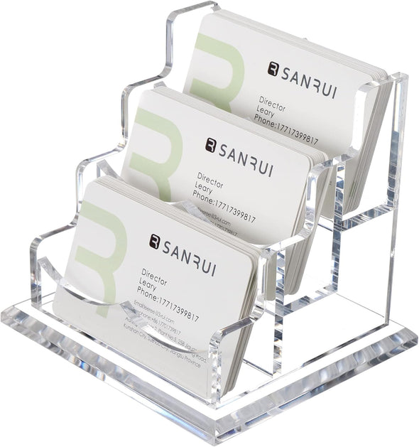 Business Card Holder Display for Desk, Clear Acrylic Cards Organizer 3 Tier 3 Slots, Business Card Stand for Men and Women 1 Pack (3 Slots) 3Slots…