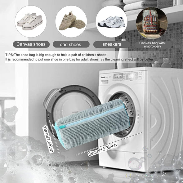 Shoe Washing Machine Bag, Laundry Shoe Bag for Washer and Dryer, Reusable Zipper Plush Sneaker Washing Machine Bag for Shoes, Gym,Tennis Shoes, Sports Delicate Gray 2Pc