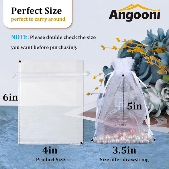 100PCS 4X6 Inch Organza Gift Bags for Jewelry Party Wedding Favor, Premium Sheer Gift Drawstring Pouch Candy Bags(White)