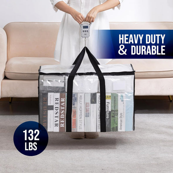 TAILI Extra Large Moving Bags, 6 Pack Clear Heavy Duty Totes for Storage with Visible Window, Wrap around Handles, Storage Bags for Space Saving, Alternative to Moving Boxes
