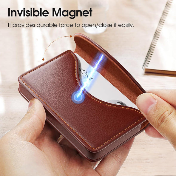 Maxgear Business Card Holder, PU Leather Business Card Case Pocket for Men or Women, Professional Slim Credit Cards Carrier Name Cards Holder Wallet with Magnetic Shut, Coffee