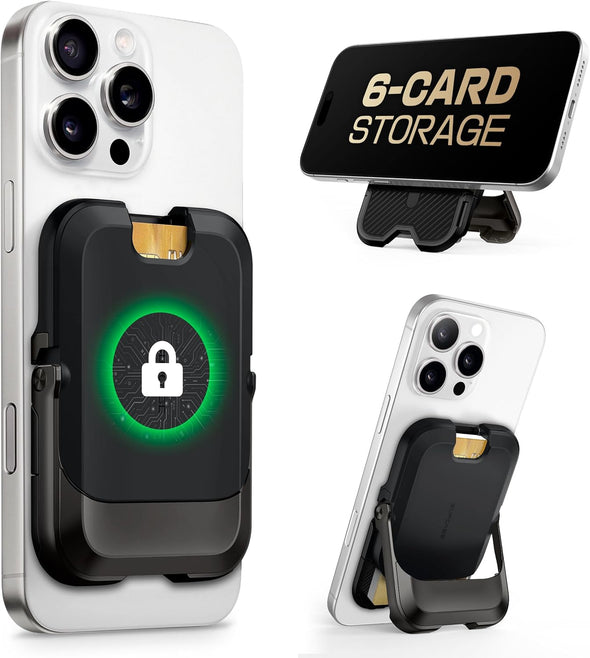 SUPCASE for Magsafe Wallet with Stand, Magnetic Wallet for Men Women, [Hold 6 Cards] [RFID Blocking] [Strong Magnetic Lock] Phone Stand Card Holder for Iphone 16/15/14/13/12 Series, Carbon Black