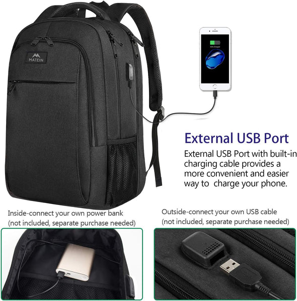 MATEIN Extra Large Backpack, 17 Inch Travel Laptop Backpack with USB Charging Port, anti Theft TSA Friendly Business Work College Computer Backpack for Men Women, Black