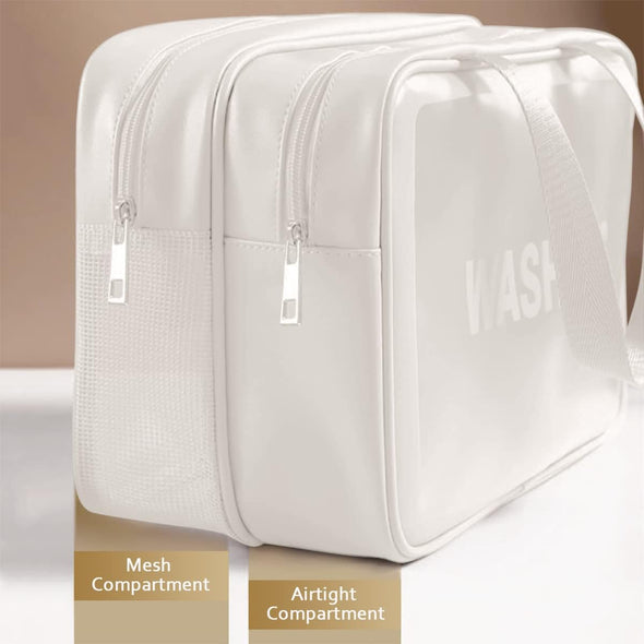 Travel Toiletry Bag for Women and Men, Matte Translucent Toiletry Bag with Handy Handle, Makeup Cosmetic Organizer Bag for Travel Toiletries Accessories (White-Xl)