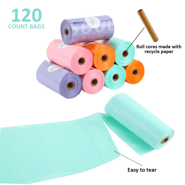 Diaper Bags Disposable for Baby, 8 Refill Rolls/120 Bags Dirty Disposable Diaper Bags with Dispenser, Convenient and Quick Diaper Disposal, Poop Bags,Rainbow
