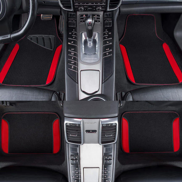 CAR PASS Waterproof Car Floor Mat, Universal Fit Car Mats with Driver Heel Pad, Leather Car Carpet, Anti-Slip Nibbed Backing Floor Mats for SUV, Vans,Sedan,Truck, Automotive Set for Women (Black Red)