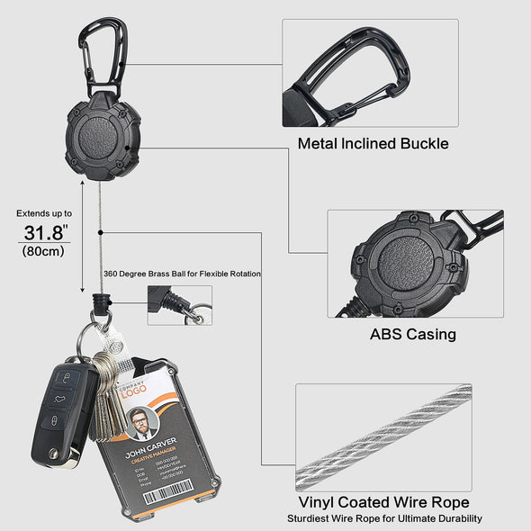 AIDSOTOU Badge Holder Retractable Clip Heavy Duty Badge Reel Retractable Keychain ID Badge Holder with Breakaway Lanyard ID Card Holder Cool Tactical Keychains