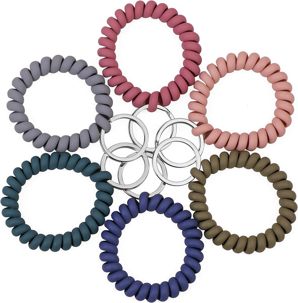 6PCS Stretchable Wristband Wristlet Keychain Wrist Key Chain Wristlet,Spring Flexible Spiral Wrist Coil ​Wrist Key Holder Key Ring for Sauna Gym Pool ID Badge and Outdoor Sports