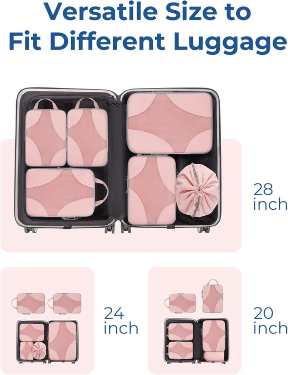 BAGSMART Compression Packing Cubes for Travel, Compressible Luggage Organizer for Cruise Ship, Lightweight Travel Essentials 6-Pack 1L+2M+2S+1Shoe Bag
