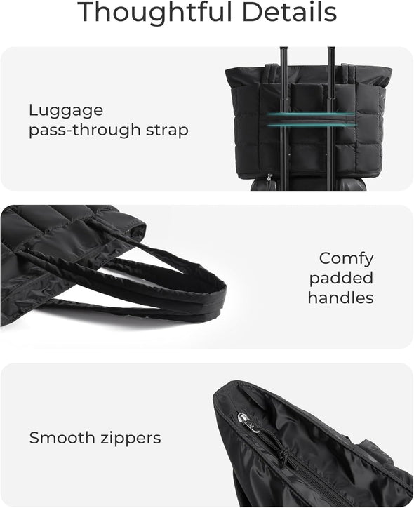 BAGSMART Expandable Tote Bag for Women, Zipper Puffer Work Tote with Water-Resistant Quilted, Nurse and Carry-On Travel Bag