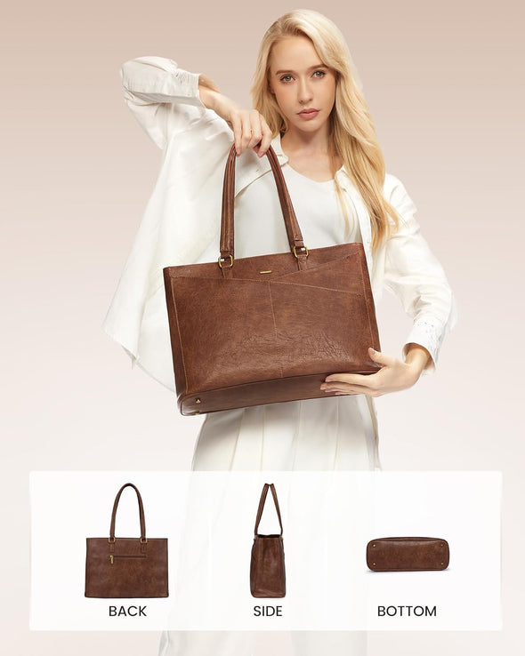 LOVEVOOK Laptop Bag for Women,15.6 Inch Laptop Tote Bag for Women,Vintage Leather Work Tote Bags Computer Business Teacher Bag,Waterproof Office Briefcase