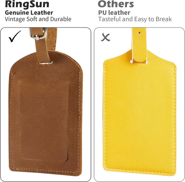 Ringsun Genuine Leather Luggage Tag for Suitcases ID Tags Bag Tags for Luggage (2 Pack)
