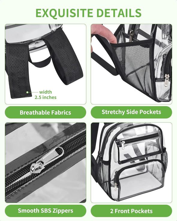 MAY TREE Clear Backpack Stadium Approved for Women and Men, Clear Bag for Stadium Events, Transparent Bag for Concert Sporting Festival, Black