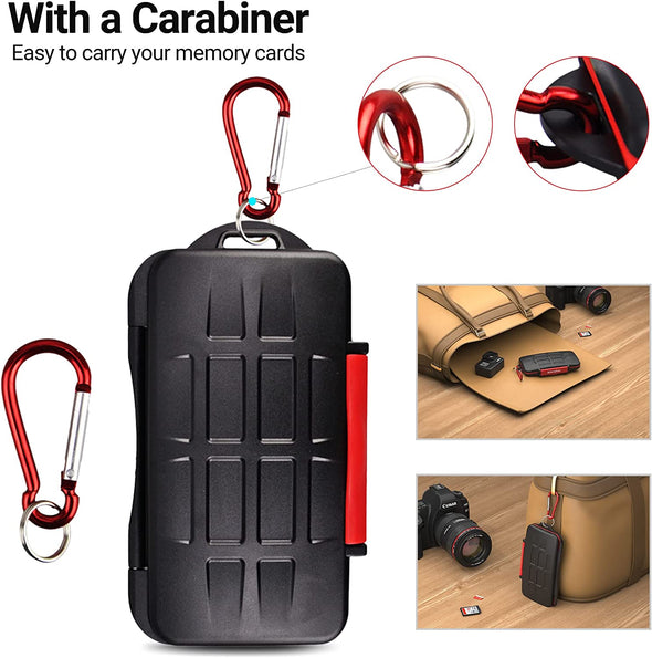 Kiorafoto Professional Water-Resistant Anti-Shock Holder Storage SD SDHC SDXC TF Memory Card Case Protector Cover with Carabiner for 12SD Cards & 12 Micro SD Cards