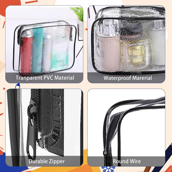 16 Pieces Clear Makeup Bags Bulk, TSA Approved Toiletry Bag for Travel, PVC Waterproof Travel Small Pouches Clear Pouch with Zipper for Men and Women Carry-On Travel Essentials Cosmetic Bags (Black)