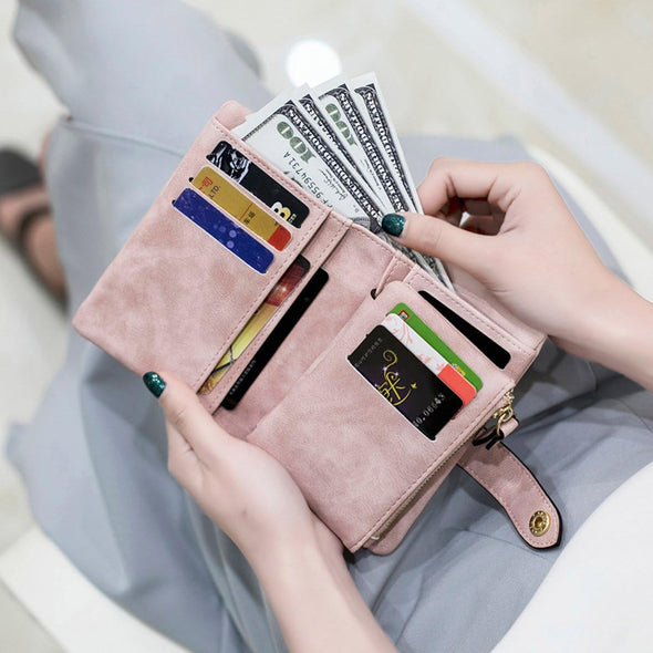 Wallets for Women Bifold Small Rfid Soft Leather Ladies Wallets Trifold Womens Wallets Billfolds Mini Wristlet Clutch Cute Zipper Coin Purse with Wrist Strap