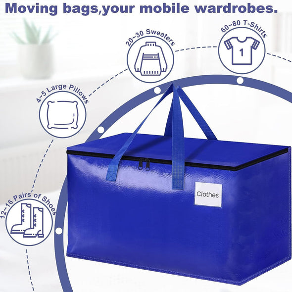 Extra Large Moving Bags, Storage Totes with Study Handles & Heavy Duty Zippers, Moving Supplies for Moving & Storage, Space Saving Packing Bags for Home & Dorm(88L 6-Pack)