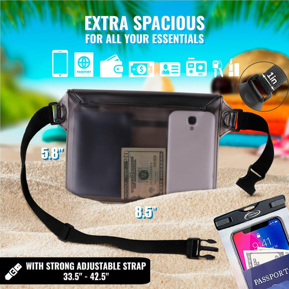 Airuntech Waterproof Fanny Pack,Waterproof Phone Pouch for Iphone 15 14 13 12 11 Pro Max,Ipx8 Waterproof Dry Bag for Snorkeling Beach Cruise Kayaking Pool Swimming(Two Phone Cases+Two Waist Bags Set)