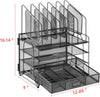 Marbrasse Desk Organizer with Drawer, 4-Tier Mesh File Organizer with 5 Vertical File Holders and 2 Pen Holders, Multifunction Desktop Organizer,Desk Organizers and Accessories for Home Office