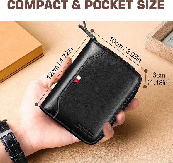 HUANLANG Mens Wallet RFID Blocking Multi Card Holder Wallets for Men Bifold Wallet with Zipper Small Men'S Leather Wallet