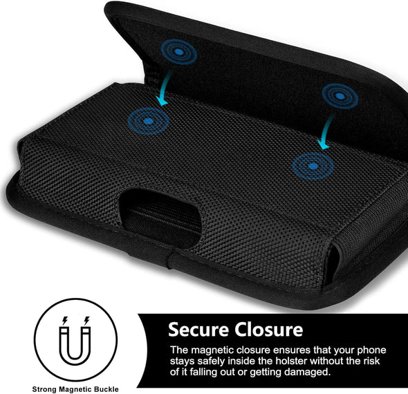 Ykooe Rugged Nylon Holster Compatible with Iphone 16/15/14/13/12 Pro Max & plus Models, Galaxy S24/S23/S21/S20 FE Cell Phone Belt Holder for Men, Black - XL