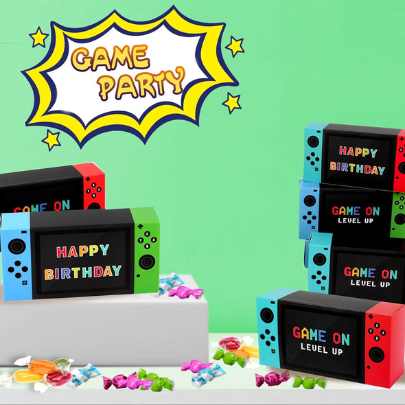 Video Game Party Favor Boxes - 12 PCS Game on Theme Gifts Boxes for Boys Kids Video Game Birthday Party Supplies Goodie Candy Bags Gamer Party Decorations