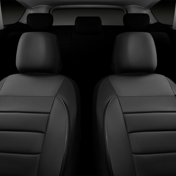 CAR PASS Faux Leather Car Seat Covers Front Seats Only, 3D Foam Support Car Seat Covers, Universal Fit for Trucks Vans Suvs Sedans Automotive Comfortable, Airbag Compatible 2 Pieces Front Solid Black