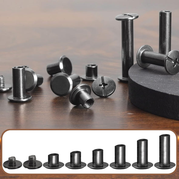 110Sets Chicago Screws Leather Rivets Assorted Screw Rivets Chicago Binding Screws for Decorate and Repair Leather Craft Belt Bag Shoes Purse Bookbinding (Gunmetal Black, M5*4,5,6,8,10,12)