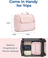 BAGSMART Makeup Bag for Women with Hanging Hook, Large Portable Capacity Water-Resistant Organizer Travel Case for Toiletries and Cosmetics, Pink