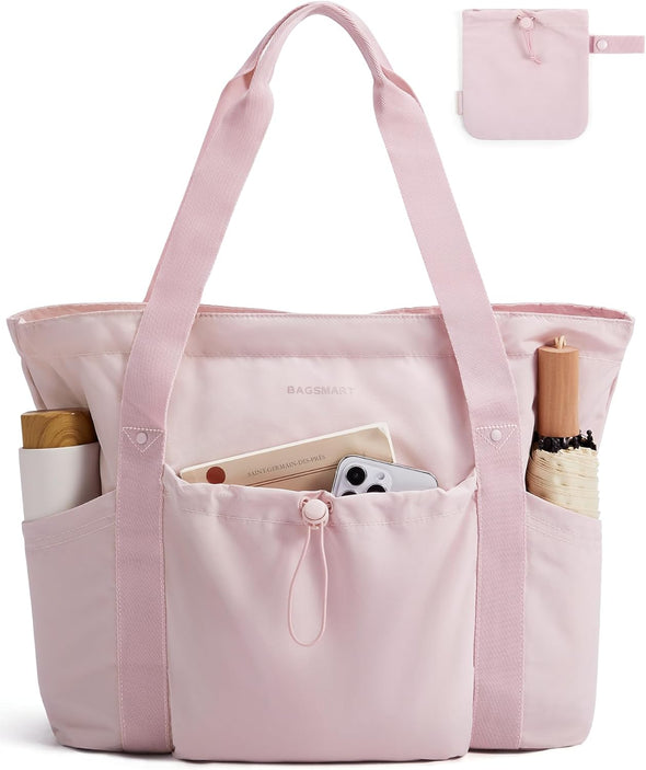 BAGSMART Tote Bag for Women, Tote Shoulder Bag with Laptop Compartment and Zipper Handbag for Travel, Work