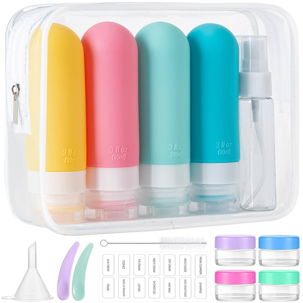 16Pack Travel Bottles for Toiletries, TSA Approved Leakproof Squeezable Silicone Toiletry Containers for Shampoo, Conditioner, 3Oz Portable Refillable Traveling Size Liquid Containers (16Pcs/Colorful)