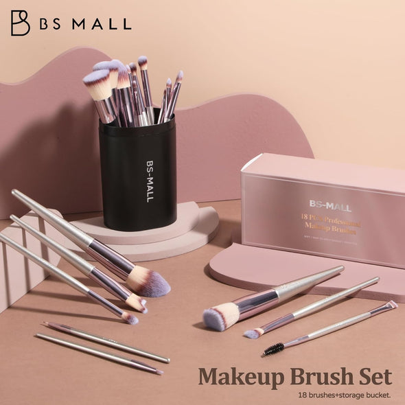 BS-MALL Makeup Brush Set 18 Pcs Premium Synthetic Foundation Powder Concealers Eye Shadows Blush Makeup Brushes with Black Case