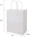 Bagmad 50 Pack 8X4.75X10 Inch Medium White Kraft Paper Bags with Handles Bulk, Gift Bags, Craft Grocery Shopping Retail Birthday Party Favors Wedding Sacks Restaurant Takeout, Business (50Pcs)
