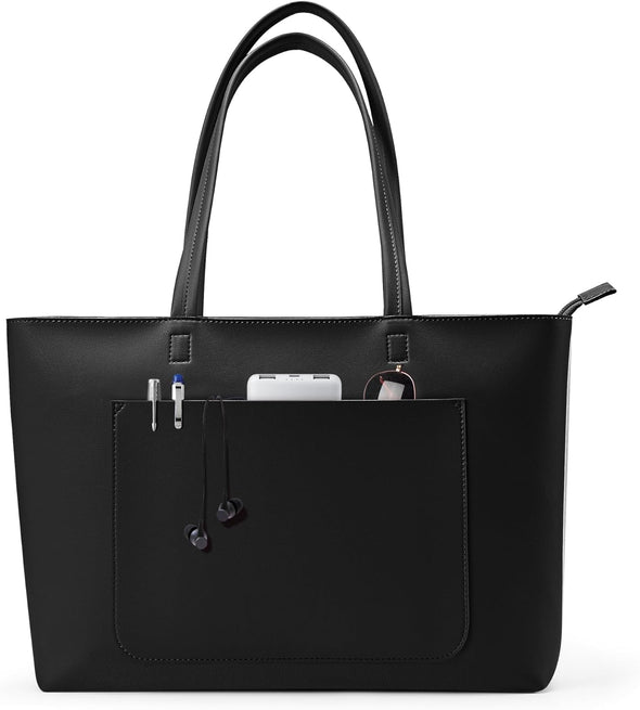 Fancy Forest Basic Tote Bag for Women Vegan Leather Hard - Stiff & Slim Shoulder Bag 18L Purse with Zipper for Work Travel