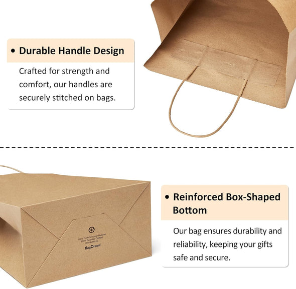 Bagdream Small Gift Bags 25Pcs 5.25X3X8 Kraft Brown Paper Bags with Handles, for Small Gifts, Birthday, Wedding Party Favor, Retail Merchandise Paper Sacks