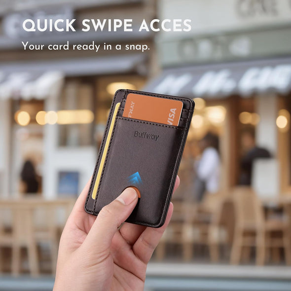 Buffway Slim Minimalist Front Pocket RFID Blocking Leather Wallets for Men and Women