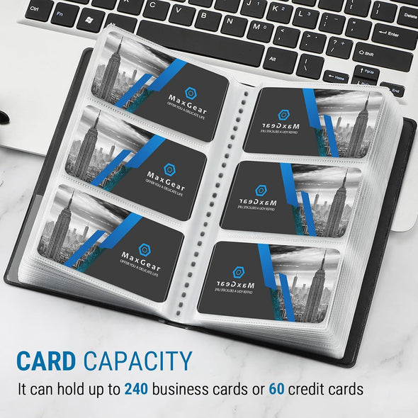 Maxgear Business Card Organizer, 240 Cards Book Portable Business Card Holder for Men & Women, Professional PU Credit Cards Binder File Storage, Black