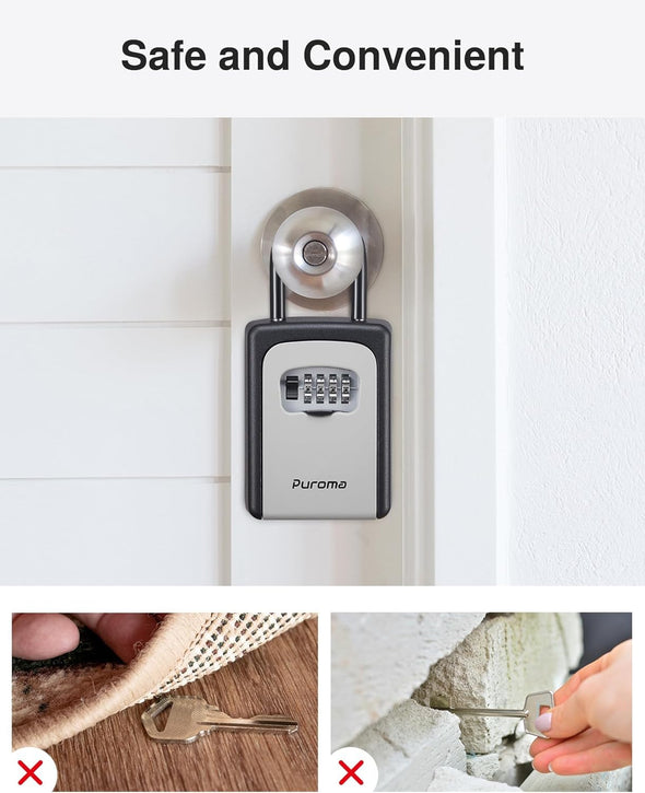 Puroma Lock Box, Large Key Lock Box Resettable Combination Code Lockbox, Portable Wall Mount Lockbox Waterproof Security Safe Box for outside Outdoor Home Office Door Handle House Key, Gray (1 Pack)