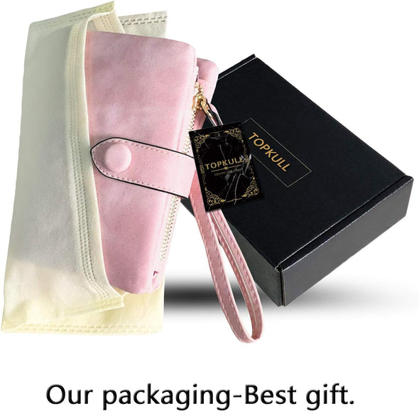 Wallets for Women Bifold Small Rfid Soft Leather Ladies Wallets Trifold Womens Wallets Billfolds Mini Wristlet Clutch Cute Zipper Coin Purse with Wrist Strap