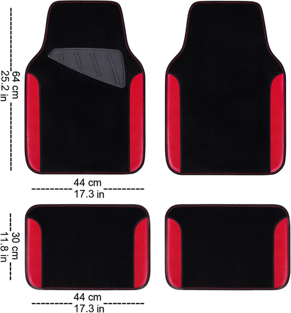 CAR PASS Waterproof Car Floor Mat, Universal Fit Car Mats with Driver Heel Pad, Leather Car Carpet, Anti-Slip Nibbed Backing Floor Mats for SUV, Vans,Sedan,Truck, Automotive Set for Women (Black Red)