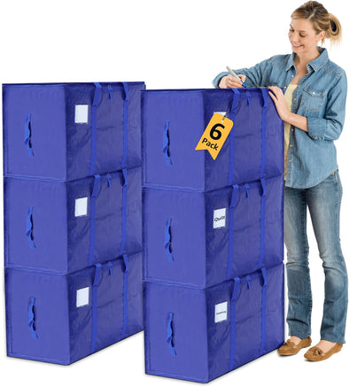 Moving Bags Heavy Duty Extra Large, Alternative for Moving Boxes & Moving Supplies, Storage Bag with Handles, Lid&Zippers, Packing Bags for Clothes, Camping & College Moving Essentials(Blue, 6 Pack)