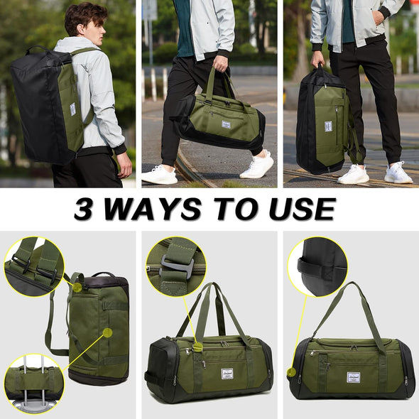 Laripwit Travel Duffle Bag for Men 40L Medium Sports Gym Bag with Wet Pocket & Shoes Compartment Weekender Overnight Backpack for Traveling Duffel Bag Backpack for Women, Green