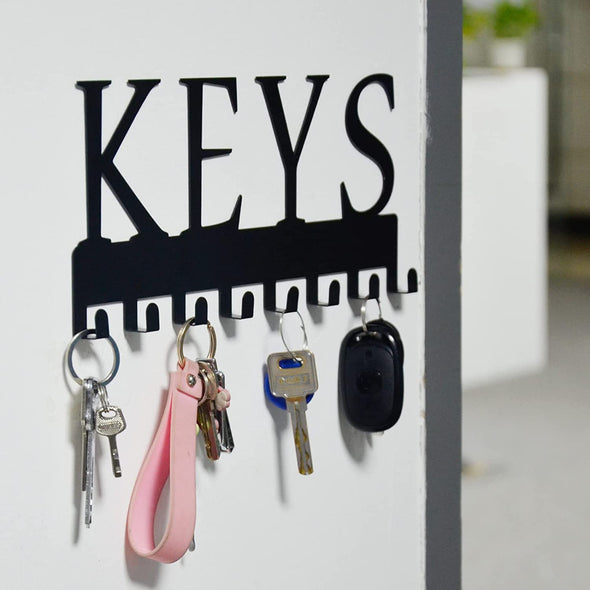 Happyhapi Metal Key Hanger Wall Mount, Key Holder Wall Mounted Key Hooks Organizer Key Hanger Rack Wall Mounted for Home, Entryway, Hallway, Office, Matte Black,11.4''4.9''0.6''