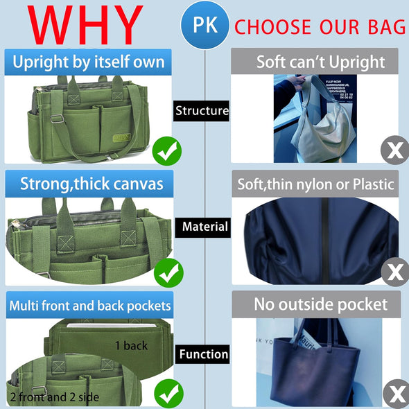 Tote Bag for Women with Compartments,Large Canvas Tote Women'S Purse Crossbody Bags Work Laptop Book Bag Satchels Handbags