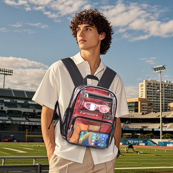 MAY TREE Clear Backpack Stadium Approved for Women and Men, Clear Bag for Stadium Events, Transparent Bag for Concert Sporting Festival, Black